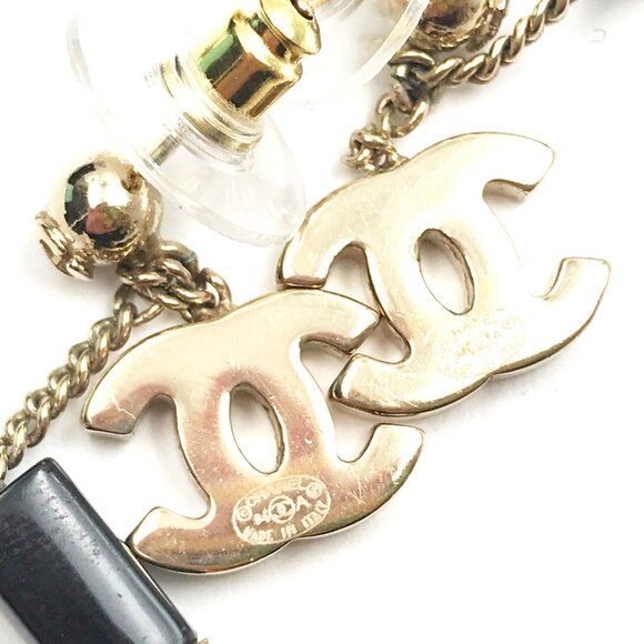 Chanel Rare Gold CC Lipstick Crystal Dangle Piercing Earrings - Picture 4 of 4